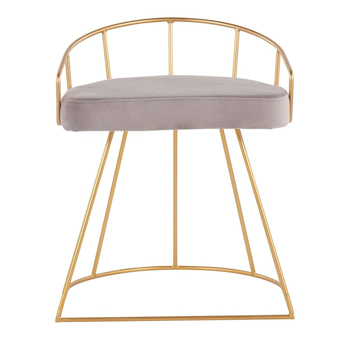 LumiSource Canary Vanity Stool in Gold Steel/Silver Velvet