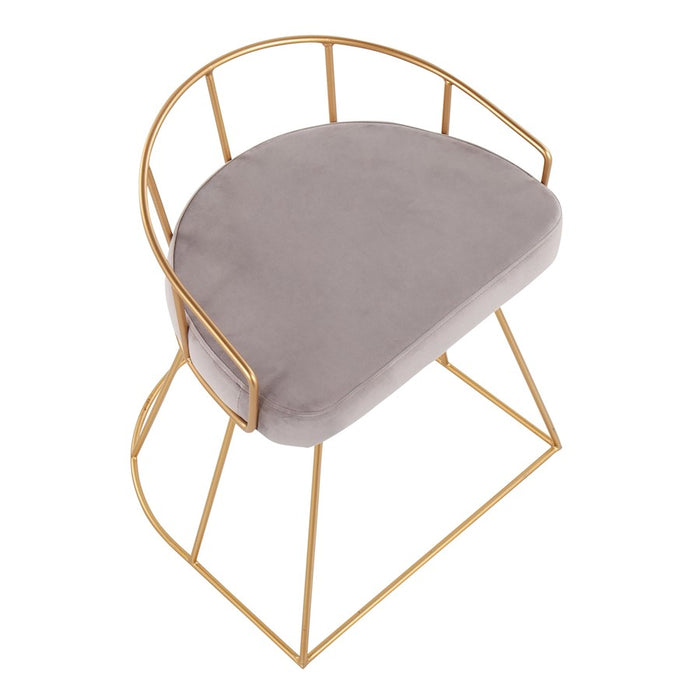 LumiSource Canary Vanity Stool in Gold Steel/Silver Velvet