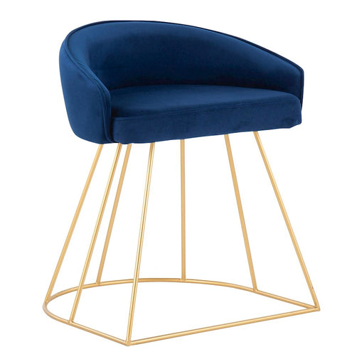 LumiSource Canary Upholstered Vanity Stool, Gold/Blue Velvet - B18-CANARYUPAUVBU