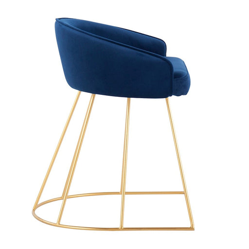 LumiSource Canary Upholstered Vanity Stool, Gold/Blue Velvet