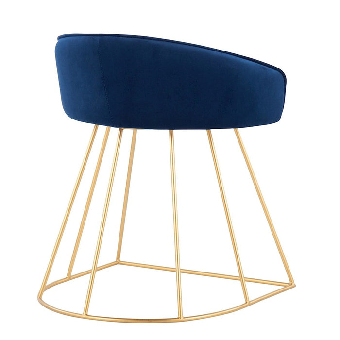 LumiSource Canary Upholstered Vanity Stool, Gold/Blue Velvet