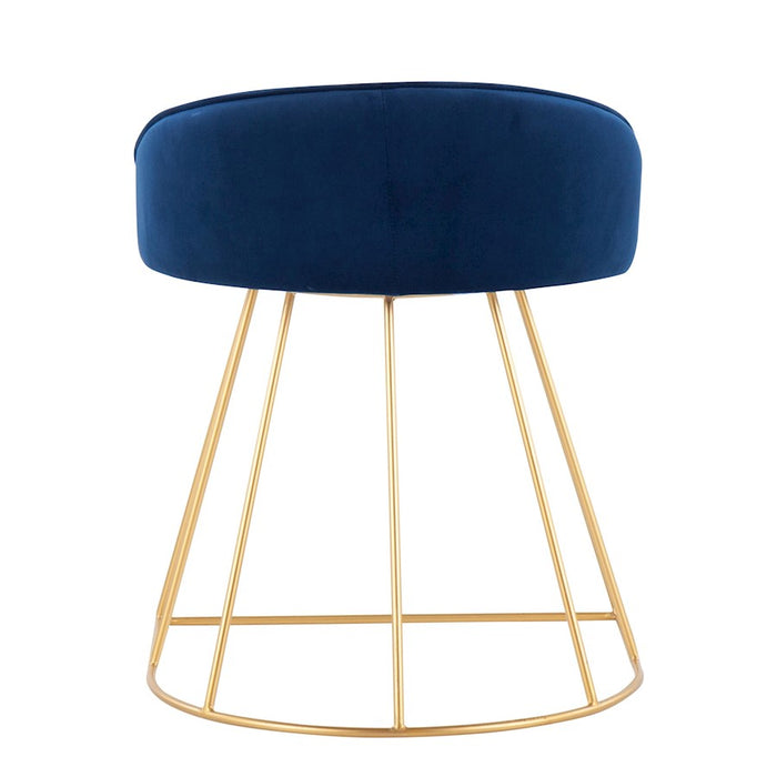 LumiSource Canary Upholstered Vanity Stool, Gold/Blue Velvet