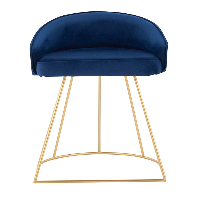 LumiSource Canary Upholstered Vanity Stool, Gold/Blue Velvet