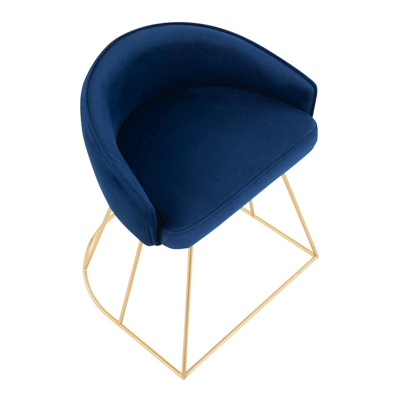 LumiSource Canary Upholstered Vanity Stool, Gold/Blue Velvet