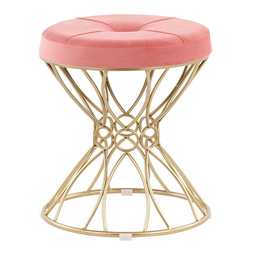LumiSource Jasmine Vanity Stool in Gold Metal/Pink Velvet - B18-JASMINEAUVPK
