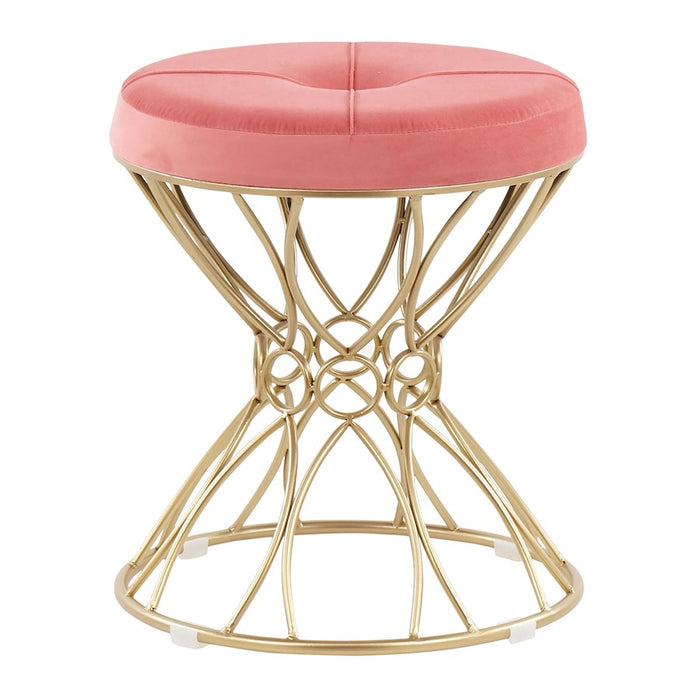 LumiSource Jasmine Vanity Stool in Gold Metal/Pink Velvet