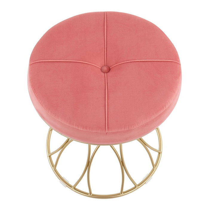 LumiSource Jasmine Vanity Stool in Gold Metal/Pink Velvet