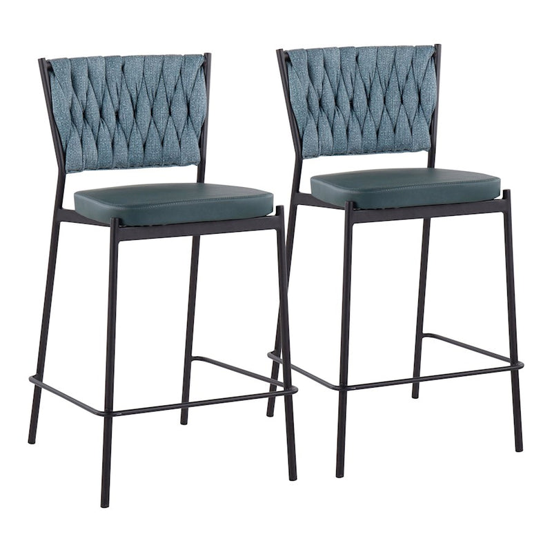 LumiSource Braided Tania Counter Stool, Set/2, Black/Green - B24-BRAIDTANIABKGN2
