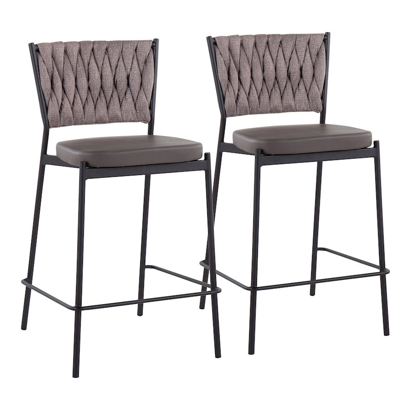 LumiSource Braided Tania Counter Stool, Set/2, BK/GY/BW - B24-BRAIDTANIABKGYLBN2