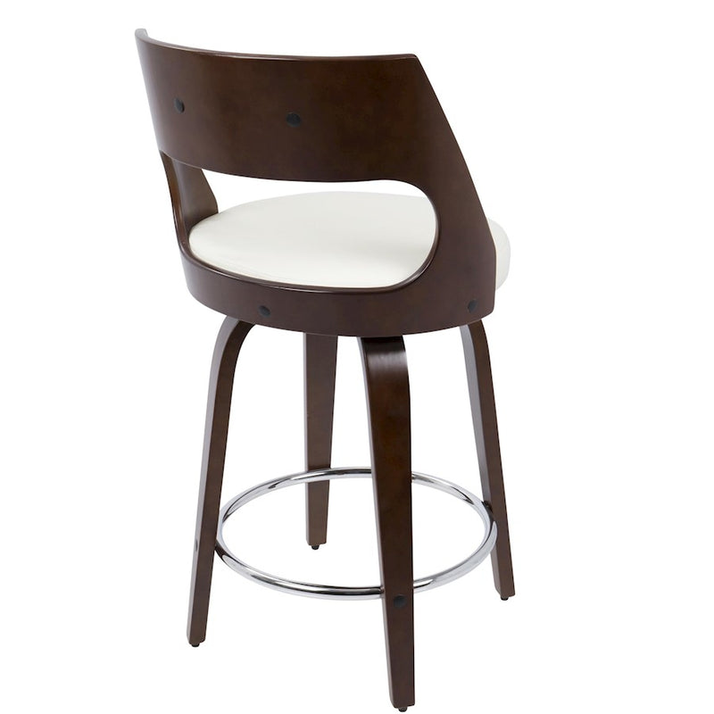 LumiSource Cecina Counter Stool Set of 2 | Cherry Wood, White PU & Chrome | Mid-Century Modern Kitchen Island | Model B24-CECINA2-SWVRCHW2
