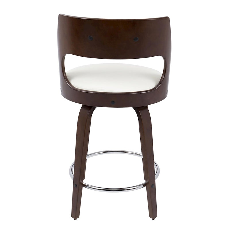 LumiSource Cecina Counter Stool Set of 2 | Cherry Wood, White PU & Chrome | Mid-Century Modern Kitchen Island | Model B24-CECINA2-SWVRCHW2