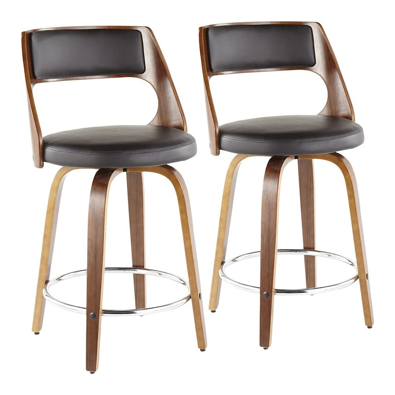 LumiSource Cecina 24.5'' Counter Stool, Set/2, Wal/BW/CH - B24-CECINA2-SWVRWLBN2