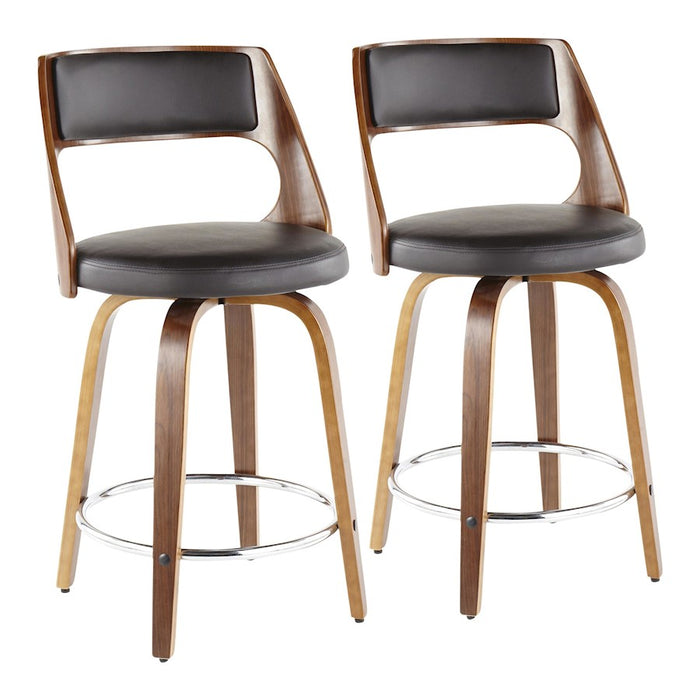 LumiSource Cecina 24.5'' Counter Stool, Set/2, Wal/BW/CH - B24-CECINA2-SWVRWLBN2
