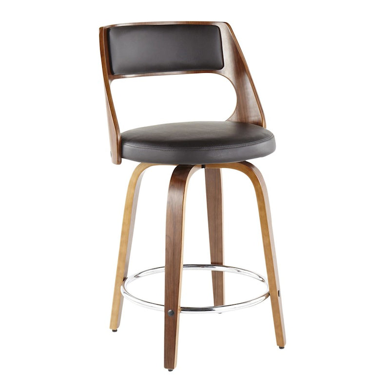 LumiSource Cecina 24.5'' Counter Stool, Set of 2, Wal/BW/Chrome