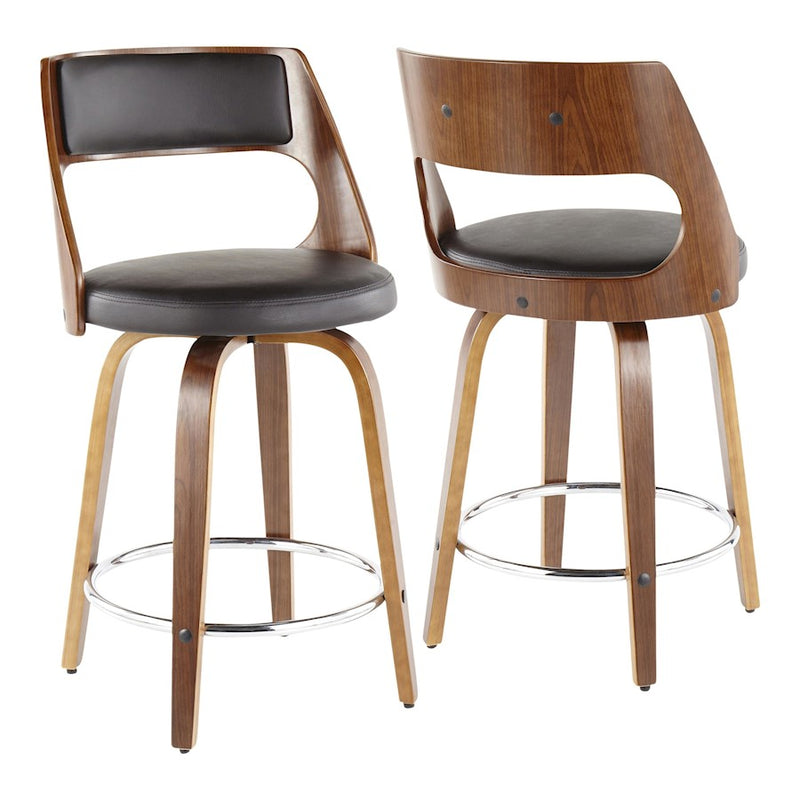 LumiSource Cecina 24.5'' Counter Stool, Set of 2, Wal/BW/Chrome