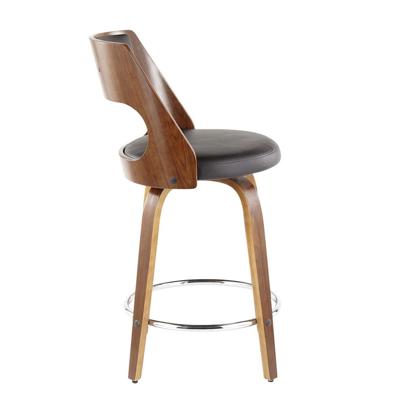 LumiSource Cecina 24.5'' Counter Stool, Set of 2, Wal/BW/Chrome