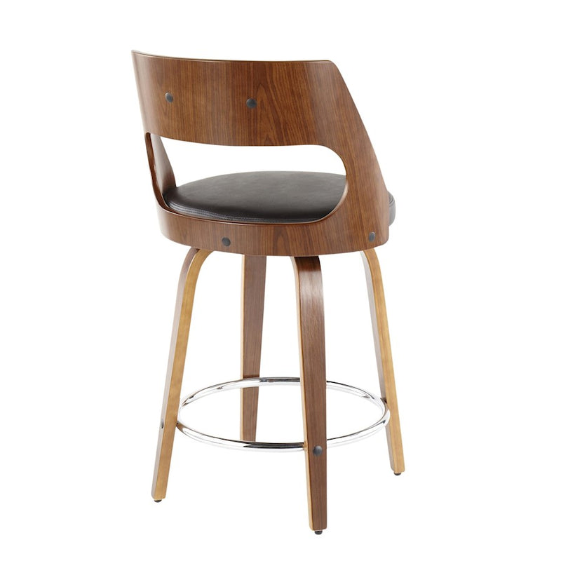 LumiSource Cecina 24.5'' Counter Stool, Set of 2, Wal/BW/Chrome