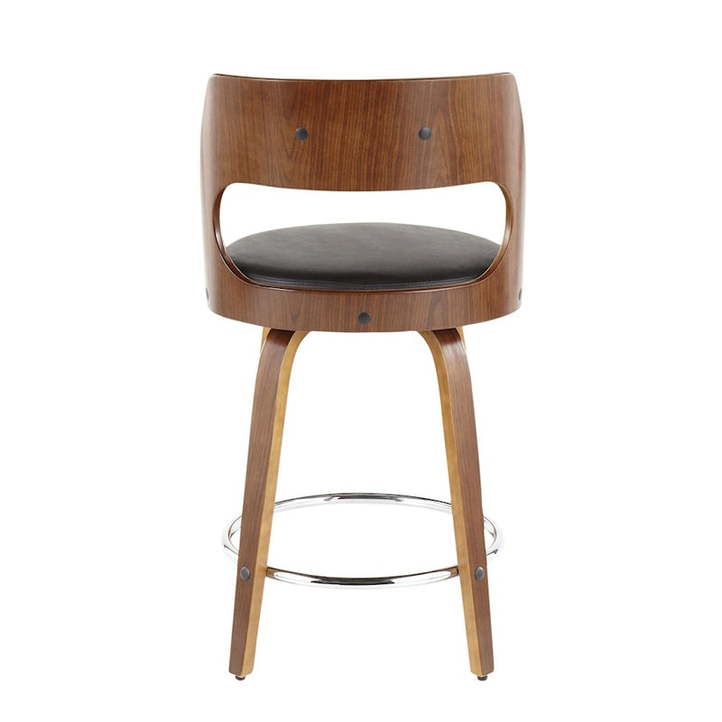 LumiSource Cecina 24.5'' Counter Stool, Set of 2, Wal/BW/Chrome