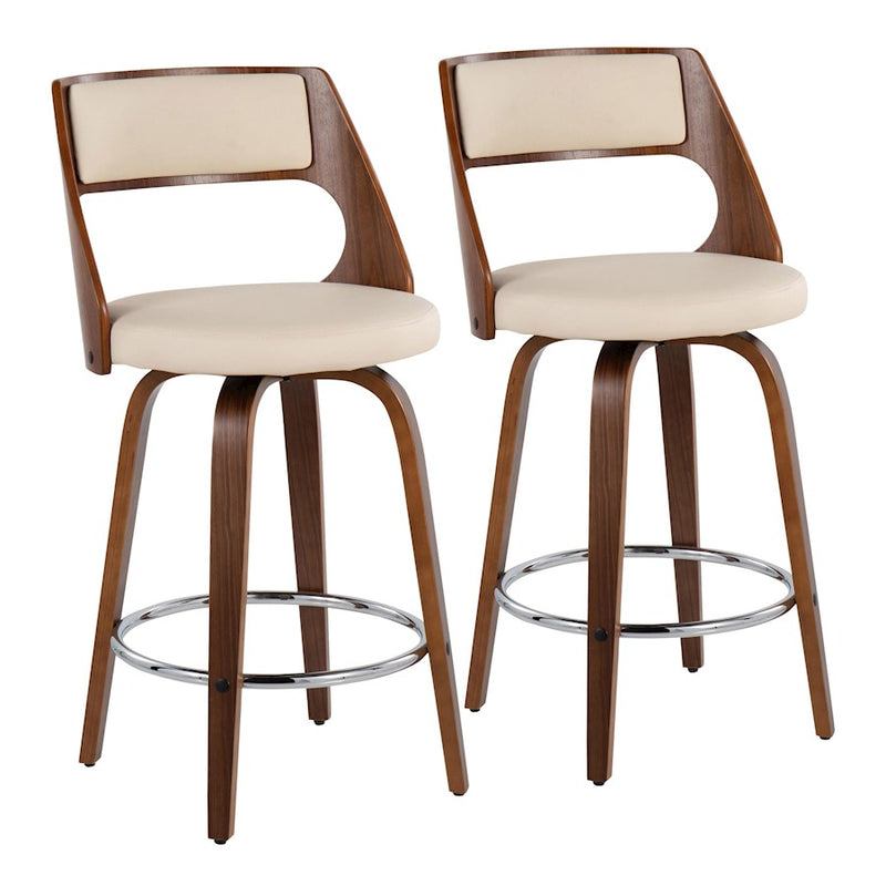 LumiSource Cecina 24.5'' Counter Stool, Set/2, Wal/CM/CH - B24-CECINA2-SWVRWLCR2