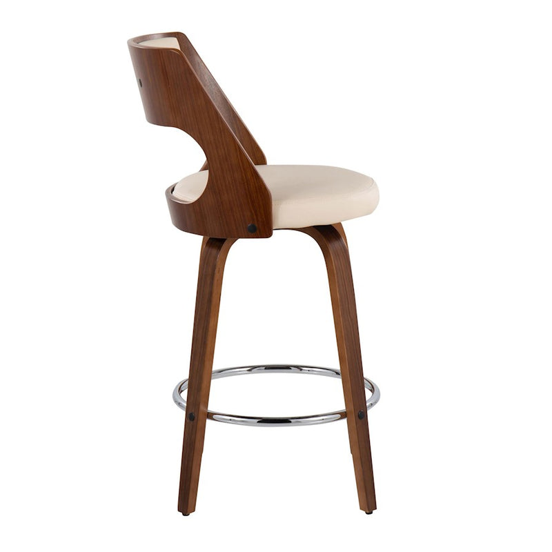 LumiSource Cecina 24.5'' Counter Stool, Set of 2, Wal/CM/Chrome