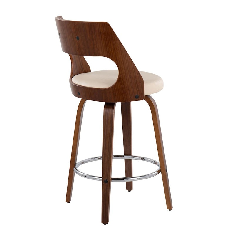 LumiSource Cecina 24.5'' Counter Stool, Set of 2, Wal/CM/Chrome