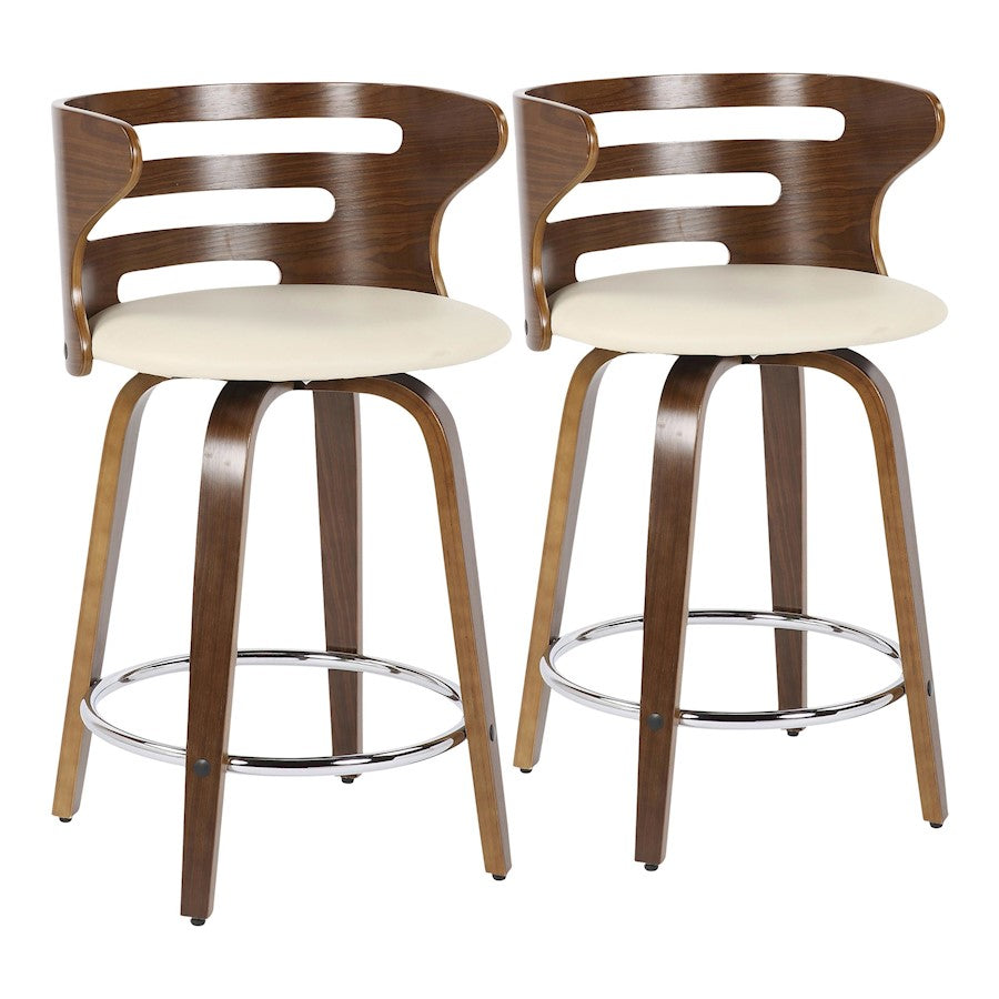 LumiSource Cosini Counter Stool, Set/2, Walnut/Cream/CH - B24-COSINI2-SWVRWLCR2