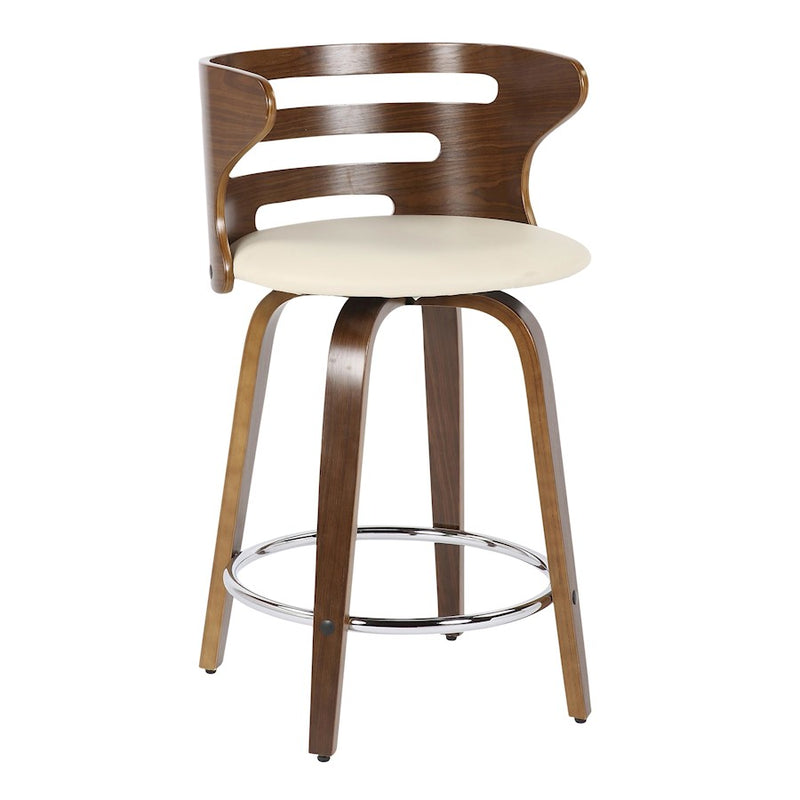LumiSource Cosini Counter Stool, Set of 2, Walnut/Cream/Chrome