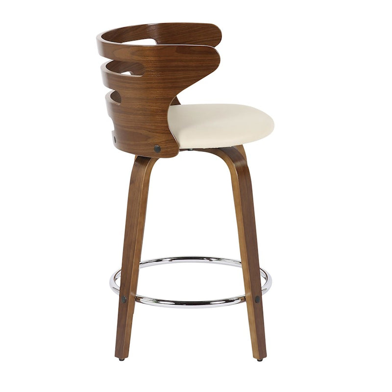 LumiSource Cosini Counter Stool, Set of 2, Walnut/Cream/Chrome