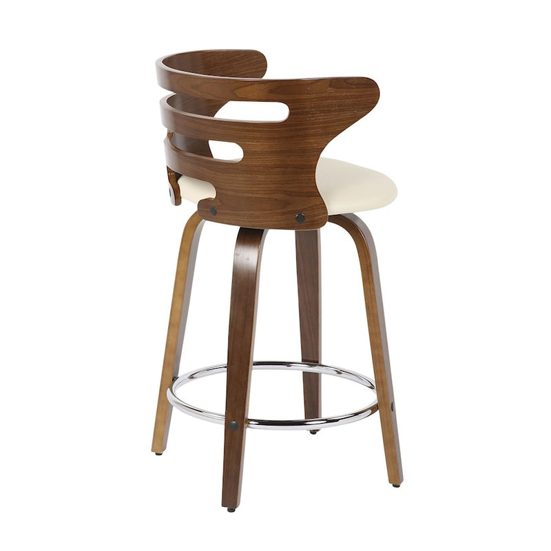 LumiSource Cosini Counter Stool, Set of 2, Walnut/Cream/Chrome