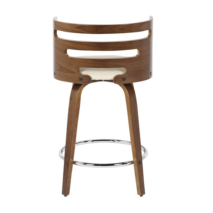 LumiSource Cosini Counter Stool, Set of 2, Walnut/Cream/Chrome