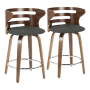 LumiSource Cosini Counter Stool, Set/2, Wal/CHAR/CH - B24-COSNI2-SWVRWLCHAR2