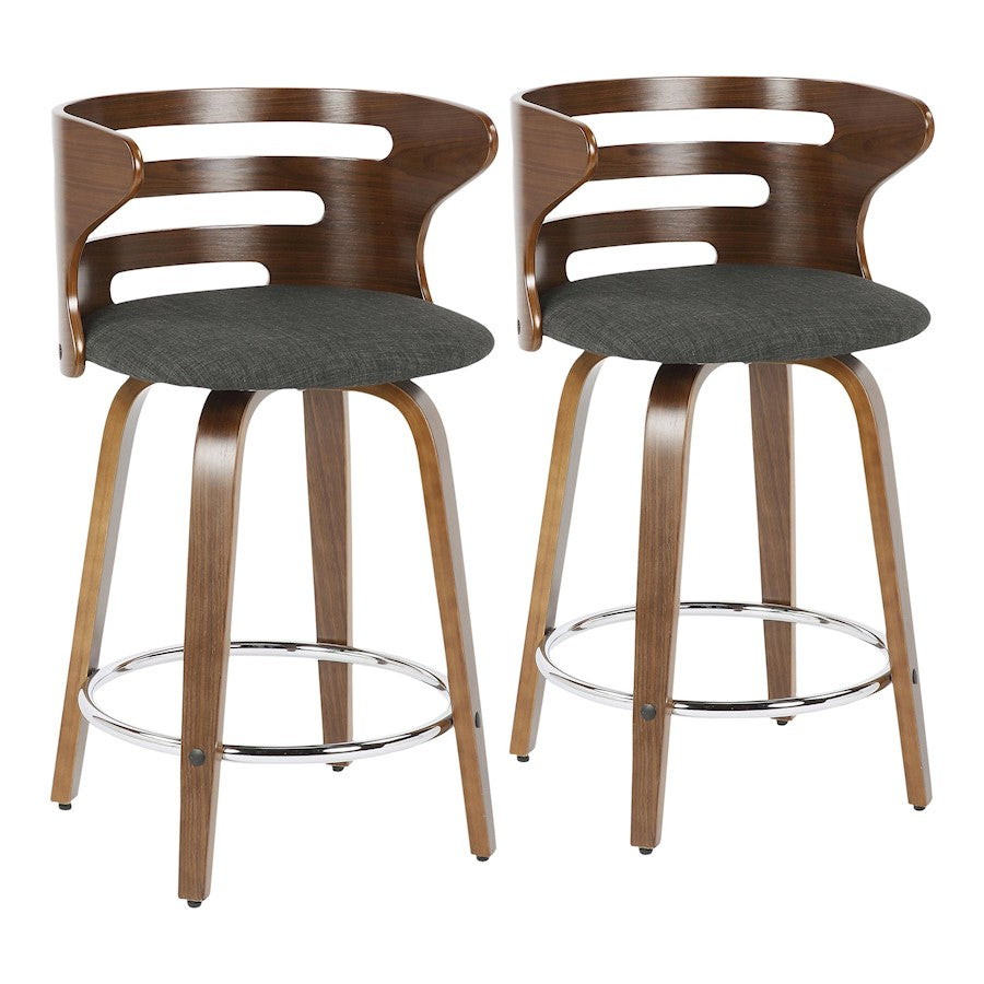 LumiSource Cosini Counter Stool, Set/2, Wal/CHAR/CH - B24-COSNI2-SWVRWLCHAR2