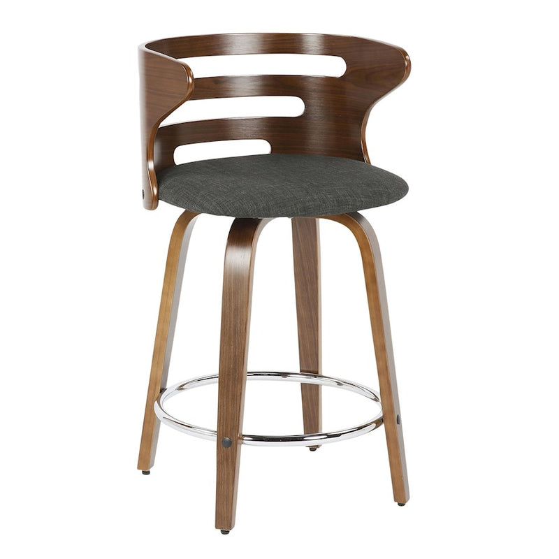 LumiSource Cosini Counter Stool, Set of 2, Wal/Charcoal/Chrome