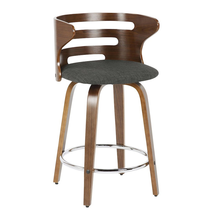 LumiSource Cosini Counter Stool, Set of 2, Wal/Charcoal/Chrome