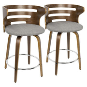 LumiSource Cosini 24" Counter Stool, Set/2, WAL/GY/CH - B24-COSNI2-SWVRWLGY2
