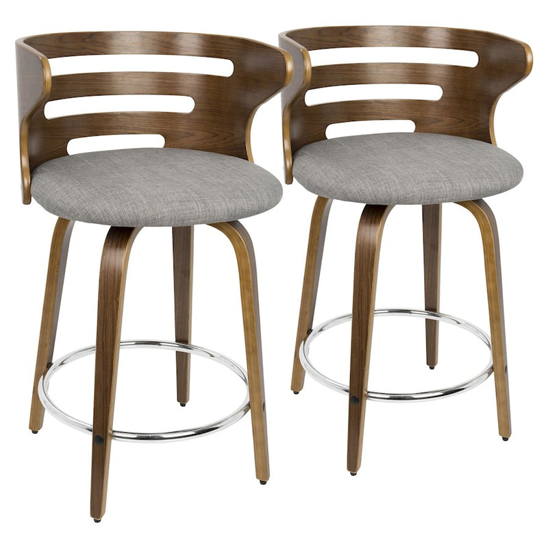 LumiSource Cosini 24" Counter Stool, Set/2, WAL/GY/CH - B24-COSNI2-SWVRWLGY2