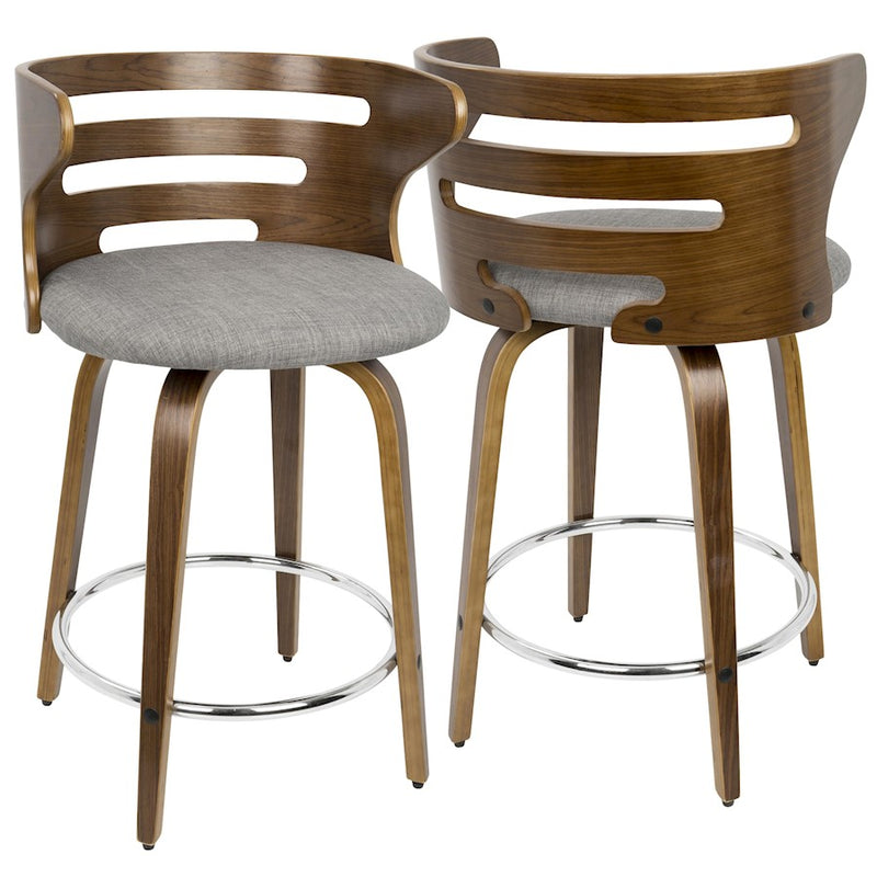 LumiSource Cosini 24" Counter Stool, Set/2, WAL/GY/CH