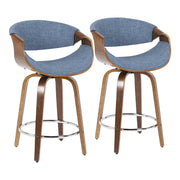 LumiSource Curvini 24'' Counter Stool, Set/2, Wal/Blue/CH - B24-CRVNI2-SWVRWLBU2