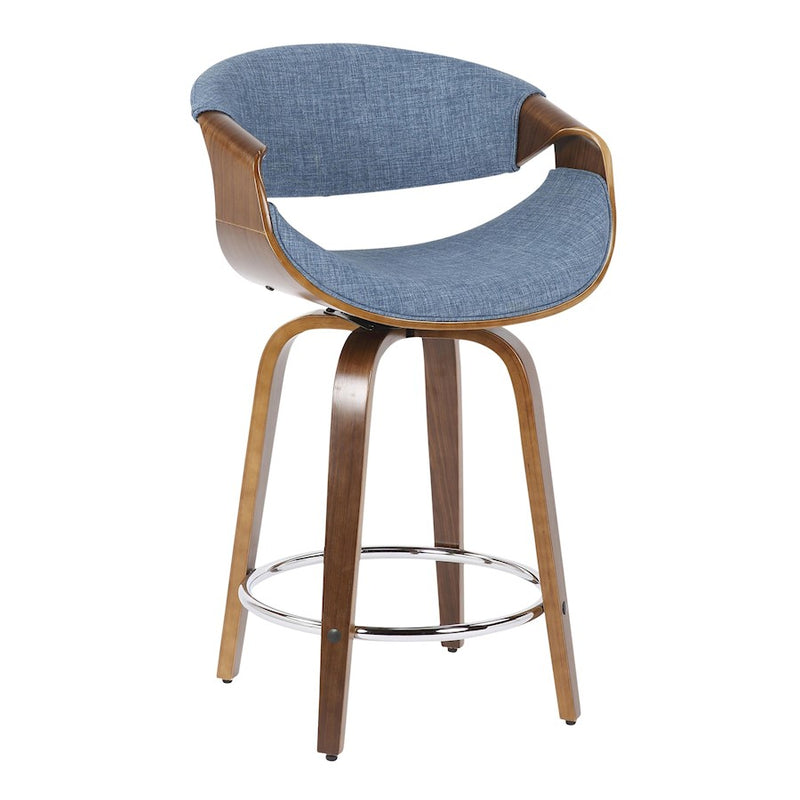 LumiSource Curvini 24'' Counter Stool, Set of 2, Wal/Blue/Chrome
