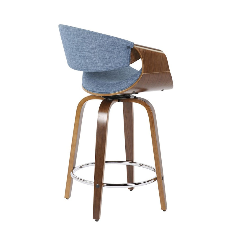LumiSource Curvini 24'' Counter Stool, Set of 2, Wal/Blue/Chrome