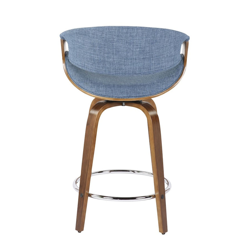 LumiSource Curvini 24'' Counter Stool, Set of 2, Wal/Blue/Chrome