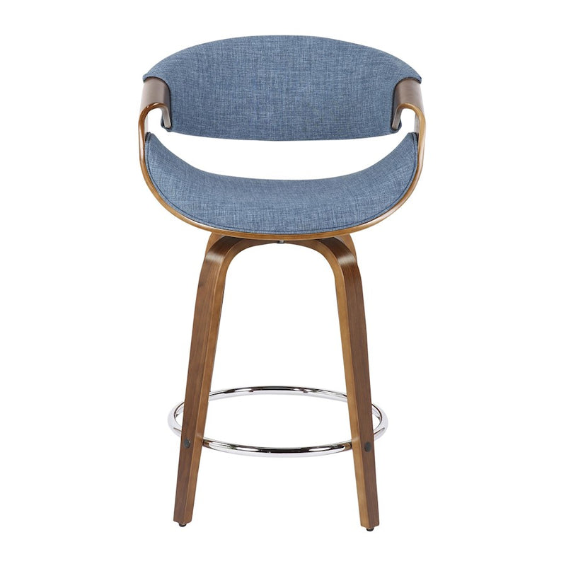 LumiSource Curvini 24'' Counter Stool, Set of 2, Wal/Blue/Chrome