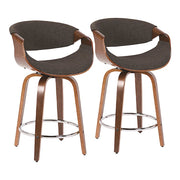 LumiSource Curvini 24'' Counter Stool, Set/2, Wal/CH/CH - B24-CRVNI2-SWVRWLCH2