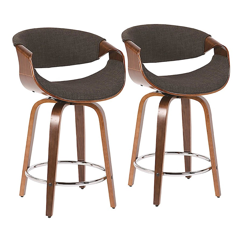 LumiSource Curvini 24'' Counter Stool, Set/2, Wal/CH/CH - B24-CRVNI2-SWVRWLCH2