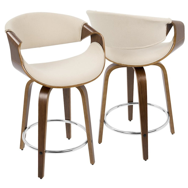 LumiSource Curvini 24'' Counter Stool, Set/2, WAL/CR/CH