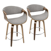 LumiSource Curvini 24'' Counter Stool, Set/2, WAL/GY/CH - B24-CRVNI2-SWVRWLLGY2
