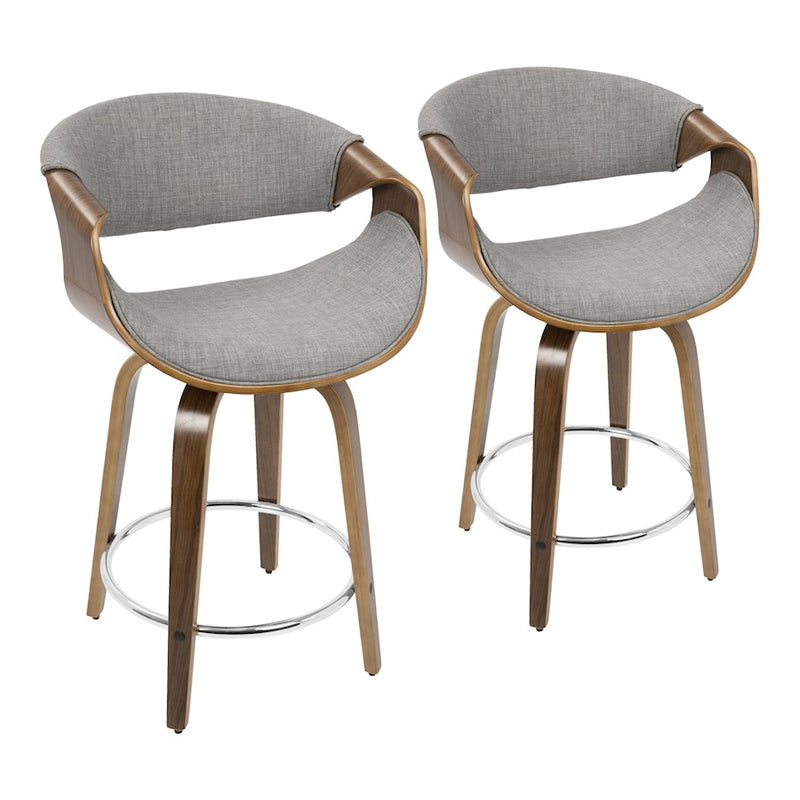 LumiSource Curvini 24'' Counter Stool, Set/2, WAL/GY/CH - B24-CRVNI2-SWVRWLLGY2