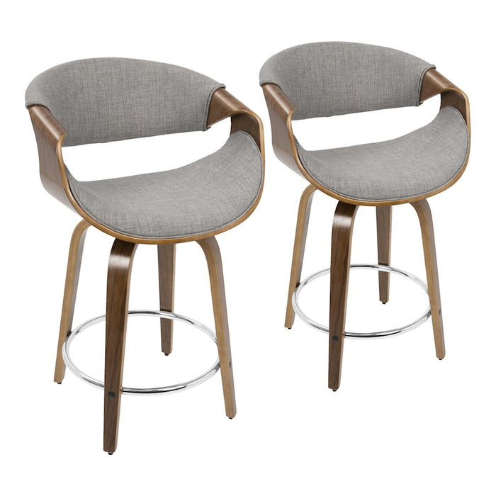 LumiSource Curvini 24'' Counter Stool, Set/2, WAL/GY/CH - B24-CRVNI2-SWVRWLLGY2