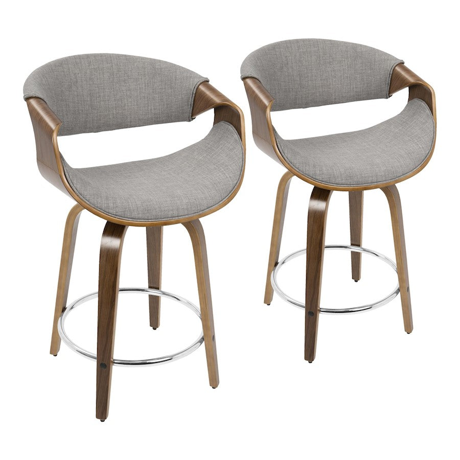 LumiSource Curvini 24'' Counter Stool, Set/2, WAL/GY/CH - B24-CRVNI2-SWVRWLLGY2