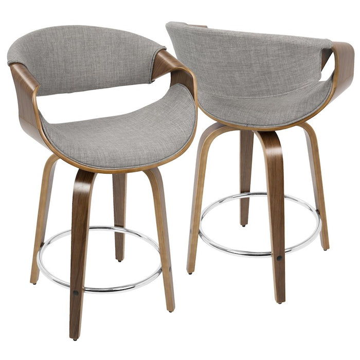 LumiSource Curvini 24'' Counter Stool, Set/2, WAL/GY/CH